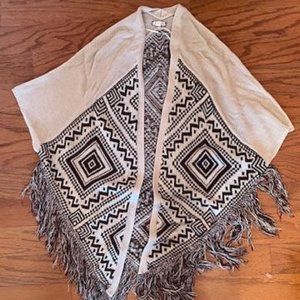 Eyeshadow Aztec Print Open Front Fringed Sweater